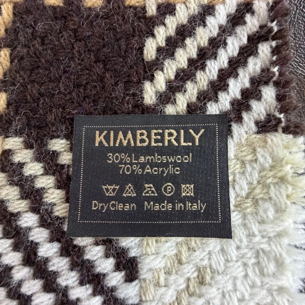 Kimberly Lambs Wool Blend Checkered Scarf - Tan, Brown, Cream Made in Italy